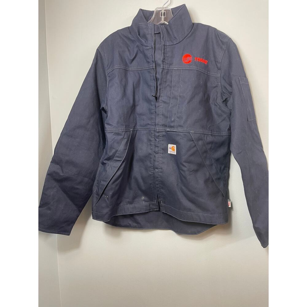 Carhartt FR Full Swing Quick Duck Jacket Men's Small Navy Blue Trane HVAC Logo